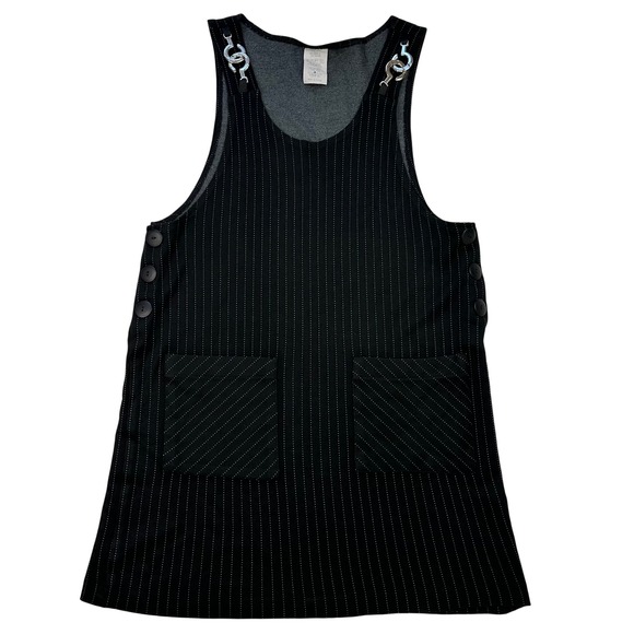Dresses & Skirts - Vintage 90s Pinstripe Dress Mini Grunge Sleeveless Suspender Chain Size 7/8